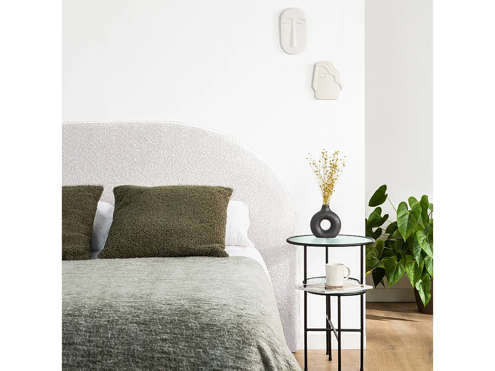 Noussa - Tête de lit en tissu bouclette demi-lune L150cm - Écru