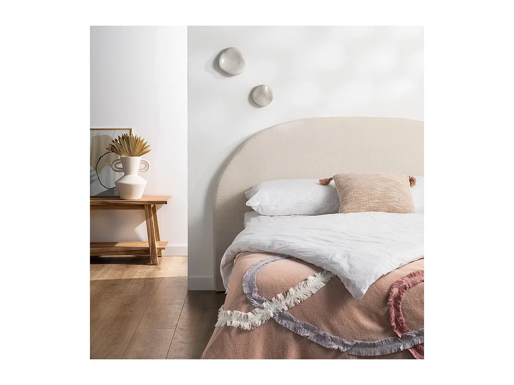 Noussa - Tête de lit en coton et lin demi-lune L150cm - Naturel