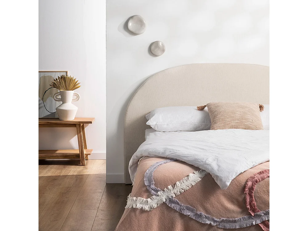 Noussa - Tête de lit en coton et lin demi-lune L150cm - Naturel