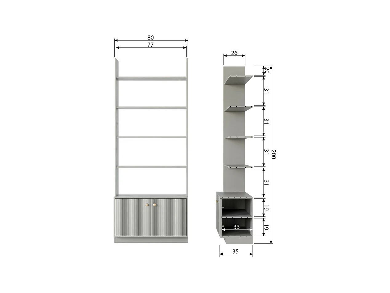 Madu - Bibliothèque en bois H200cm - Gris clair