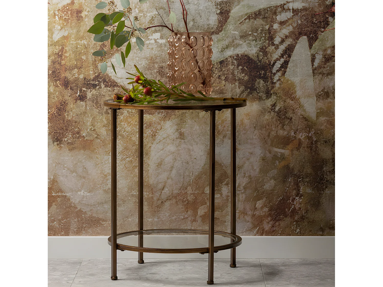 Goddess - Table d'appoint ronde en métal et verre ø46cm - Laiton