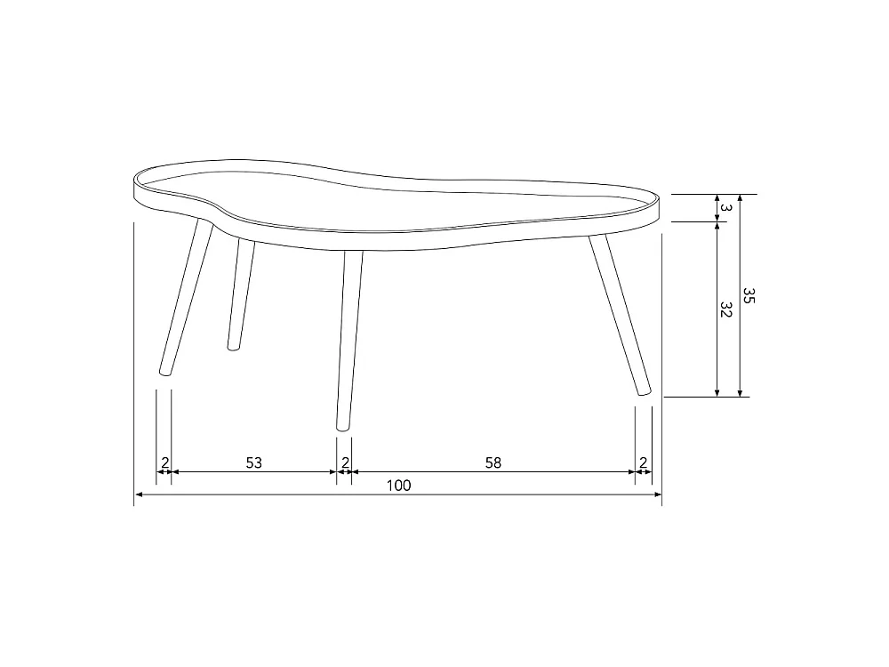 Mae - Table basse de forme organique en bois 100x35cm - Bois
