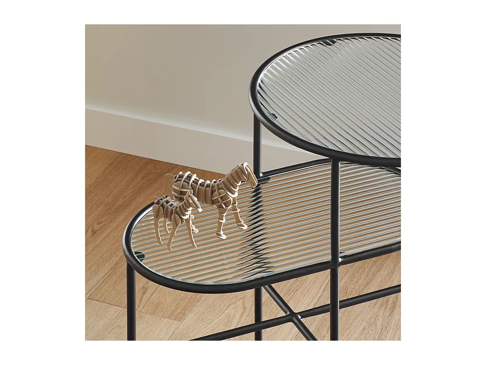 Nix - Table d'appoint en verre strié et métal - Couleur - Noir