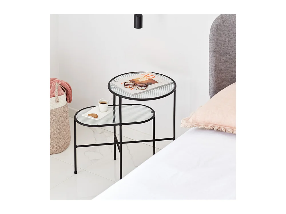 Nix - Table d'appoint en verre strié et métal - Couleur - Noir