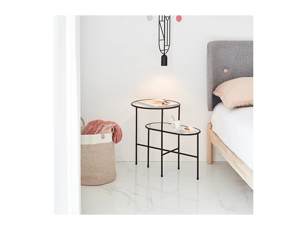 Nix - Table d'appoint en verre strié et métal - Couleur - Noir