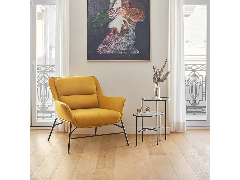 Nix - Table d'appoint en verre strié et métal - Couleur - Noir