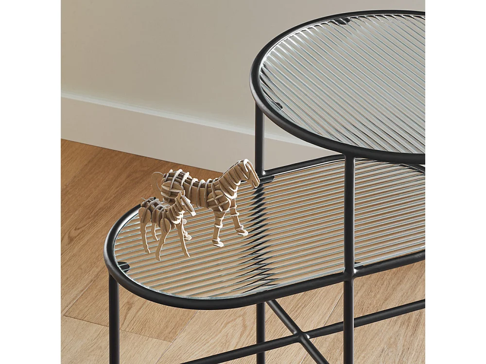 Nix - Table d'appoint en verre strié et métal - Couleur - Noir