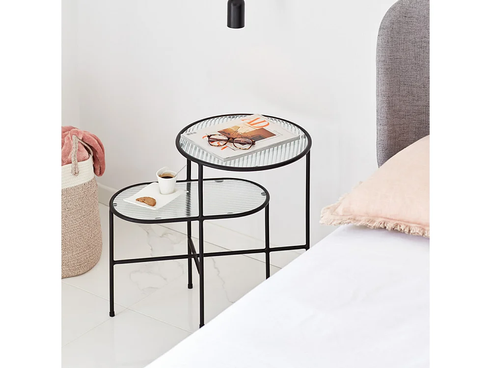 Nix - Table d'appoint en verre strié et métal - Couleur - Noir