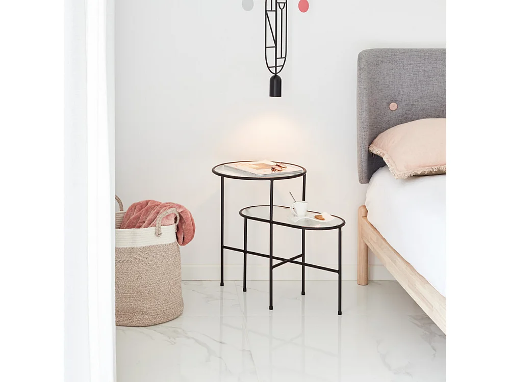 Nix - Table d'appoint en verre strié et métal - Couleur - Noir