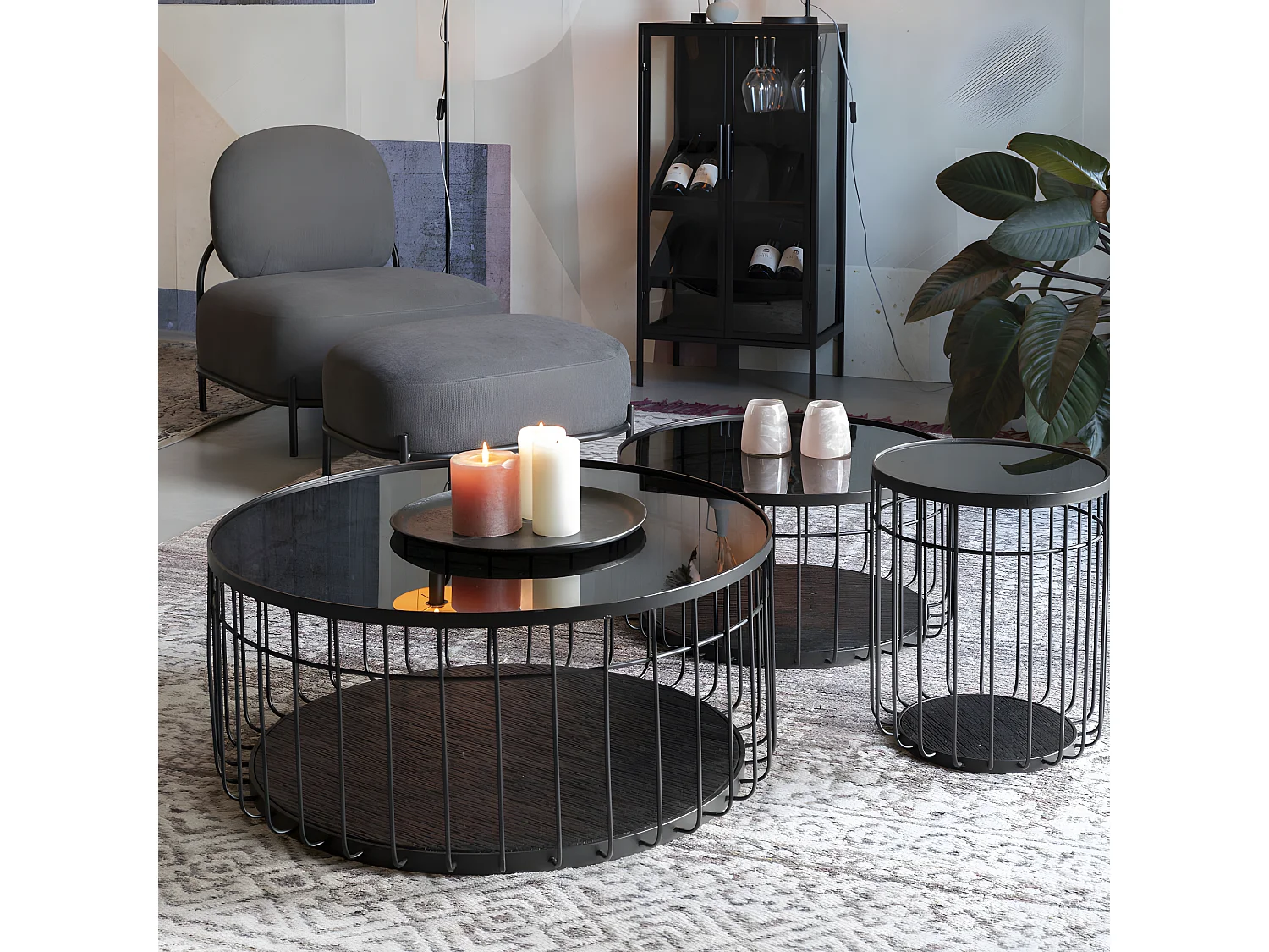 Lance - Table d'appoint ronde en verre et métal ø35cm - Noir