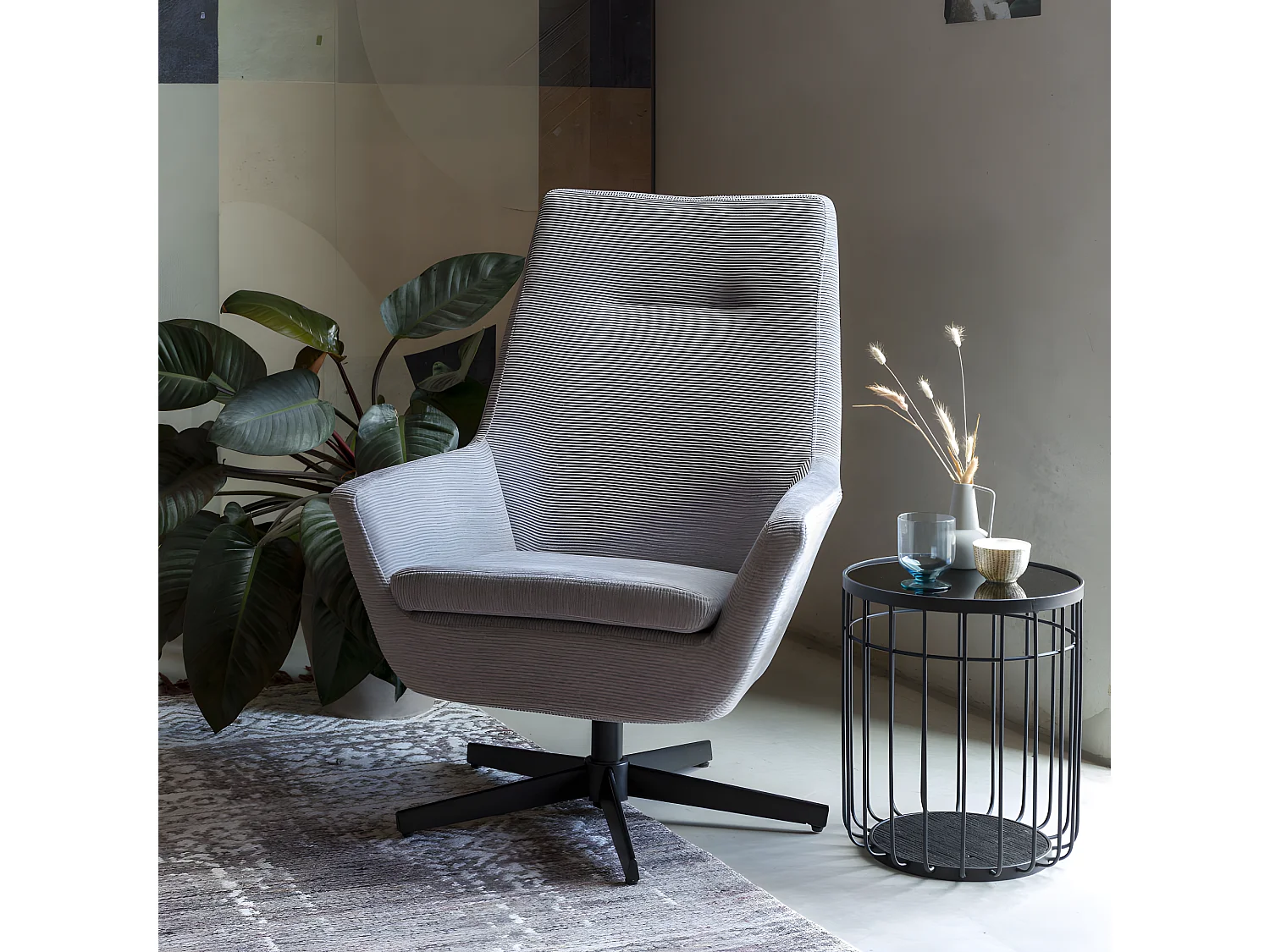 Lance - Table d'appoint ronde en verre et métal ø35cm - Noir