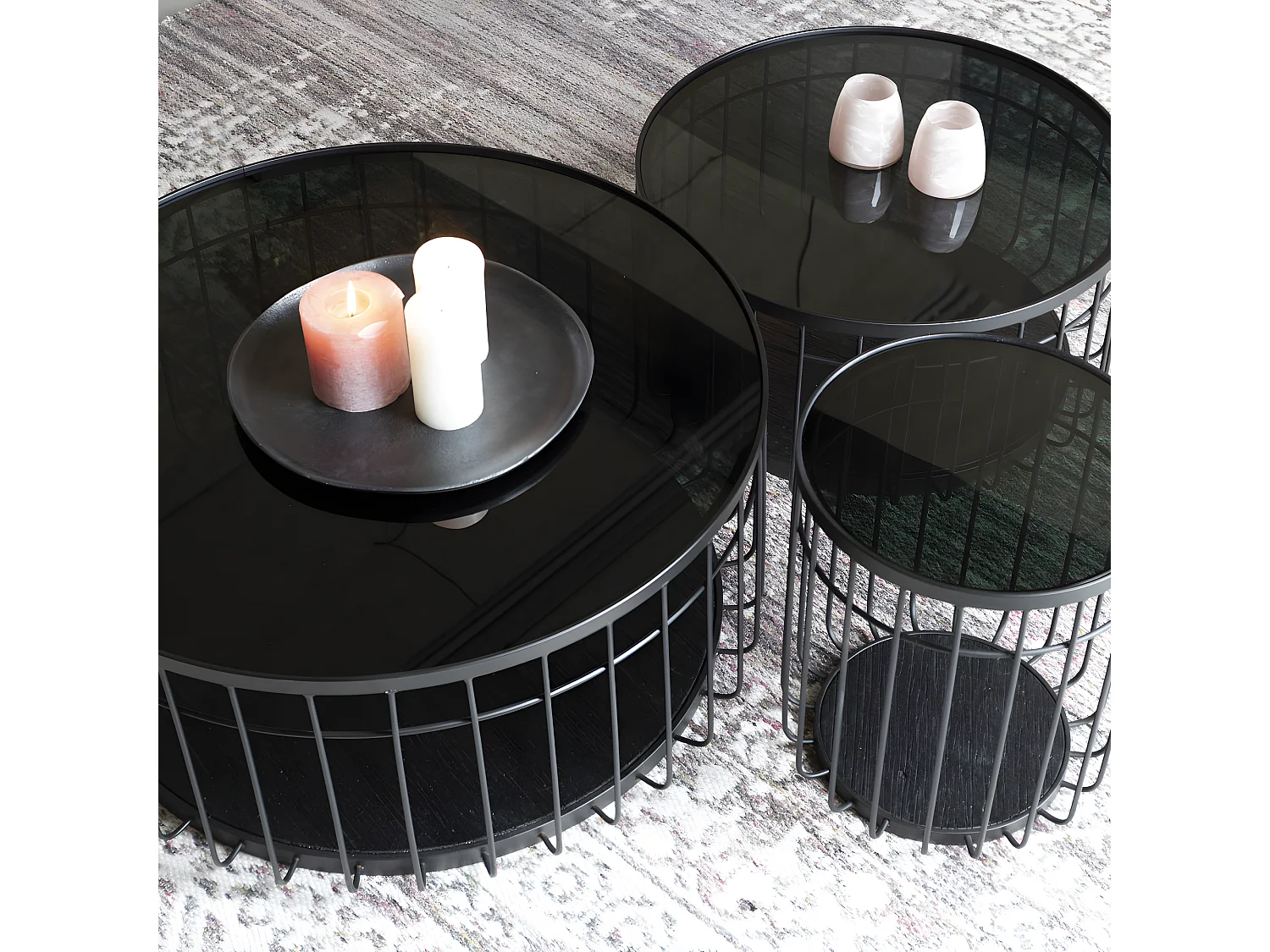 Lance - Table d'appoint ronde en verre et métal ø35cm - Noir