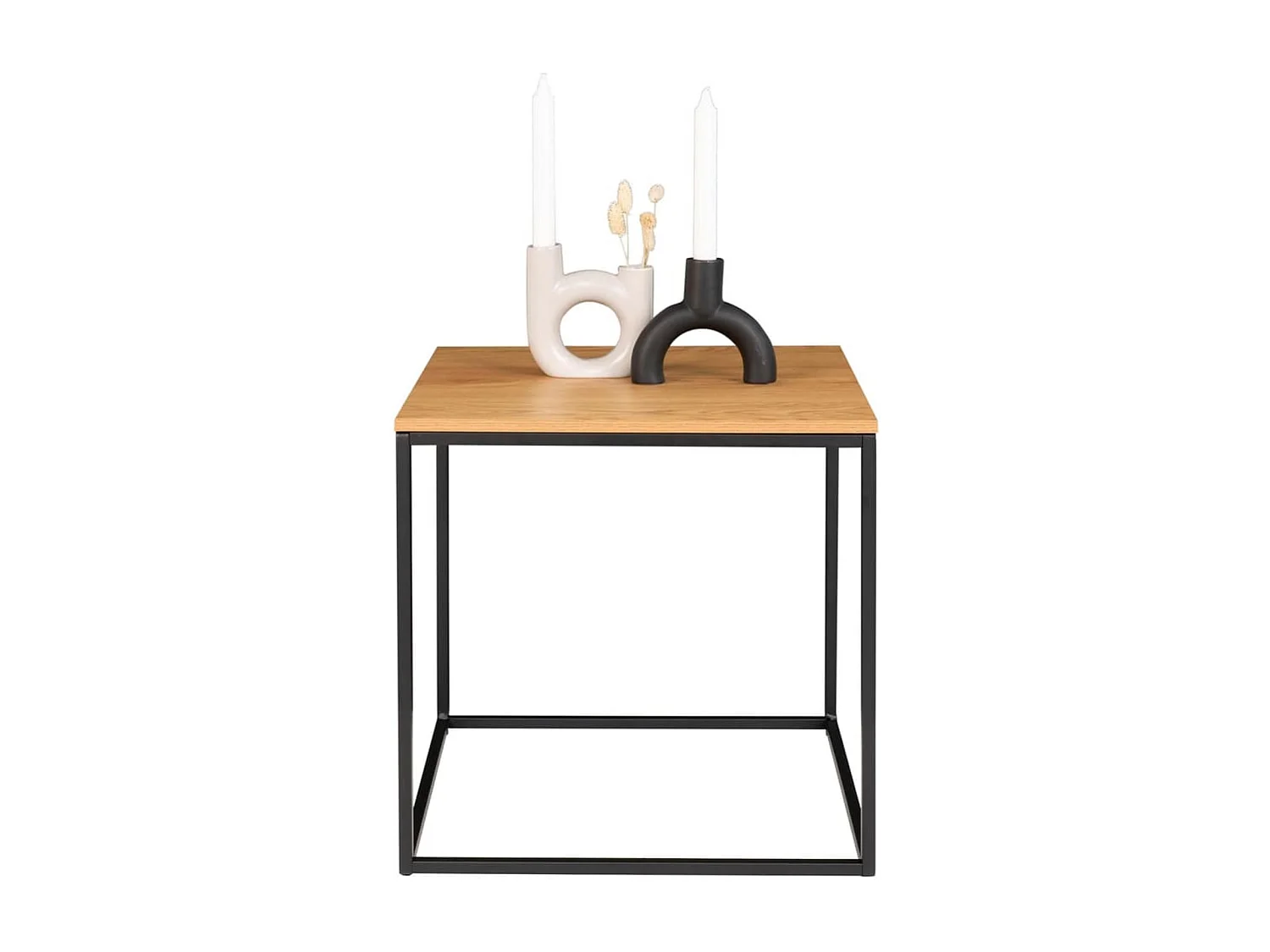 Mesa lateral de aspecto de roble con marco negro 45 x 45 x 45 cm
