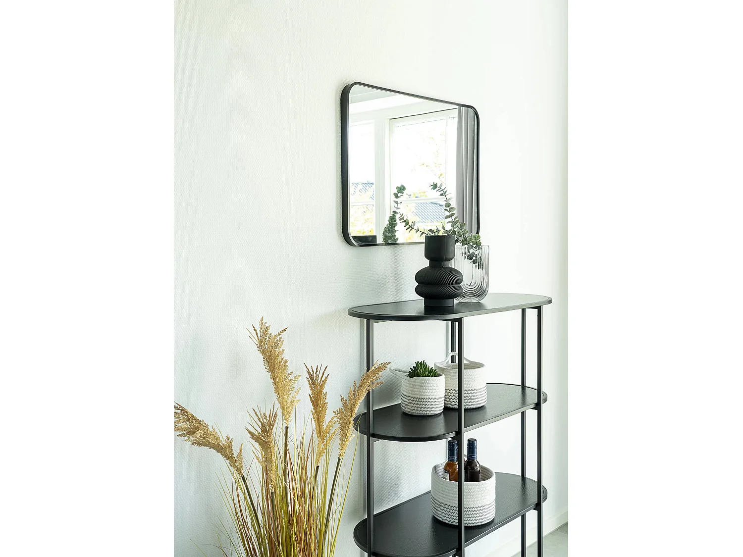 Etagère ovale VITA - Bois naturel ou métal noir-Noir