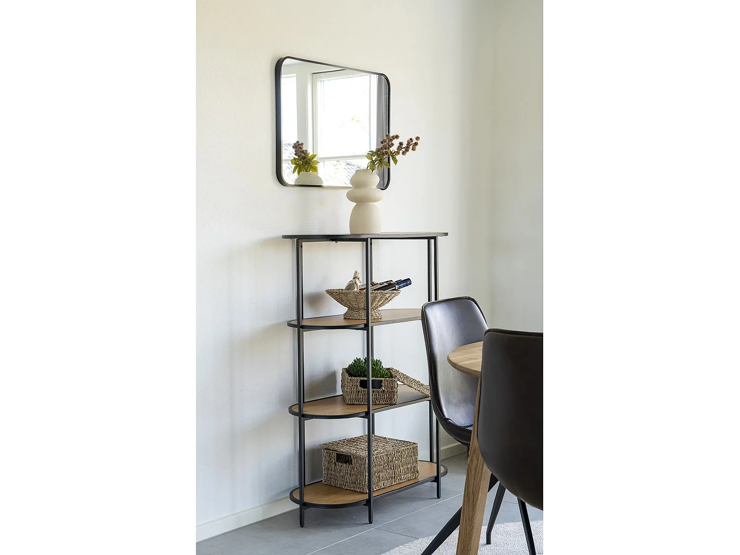 Etagère ovale VITA - Bois naturel ou métal noir-Noir