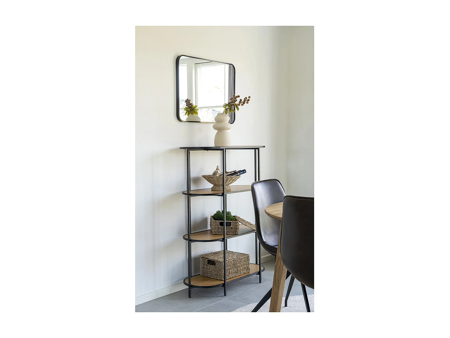 Etagère ovale VITA - Bois naturel ou métal noir-Beige