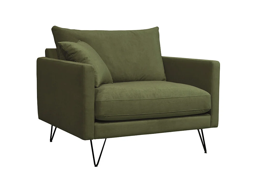 Villabon - Fauteuil XL en velours pieds épingles noirs - Vert olive