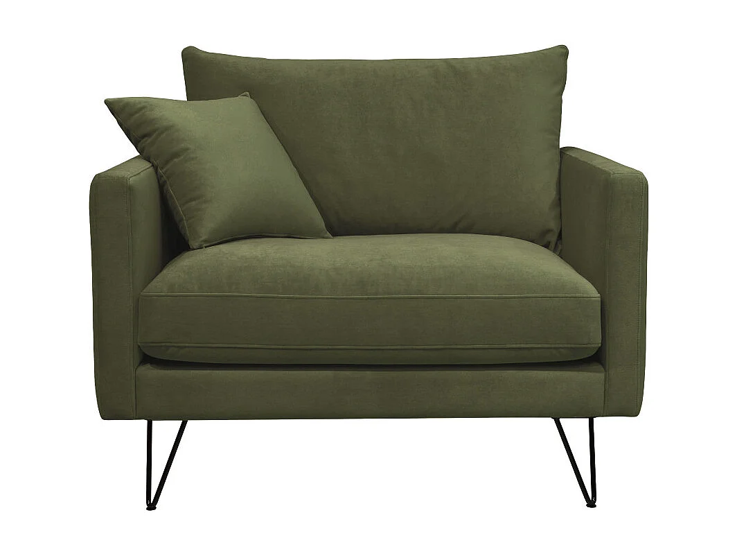 Villabon - Fauteuil XL en velours pieds épingles noirs - Vert olive