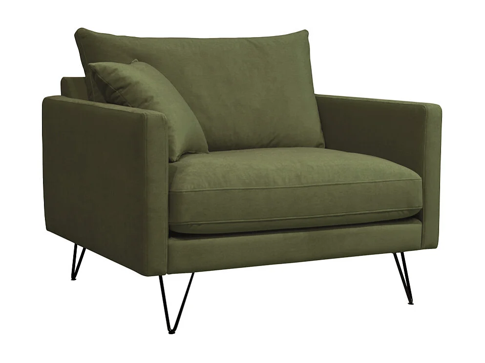 Villabon - Fauteuil XL en velours pieds épingles noirs - Vert olive