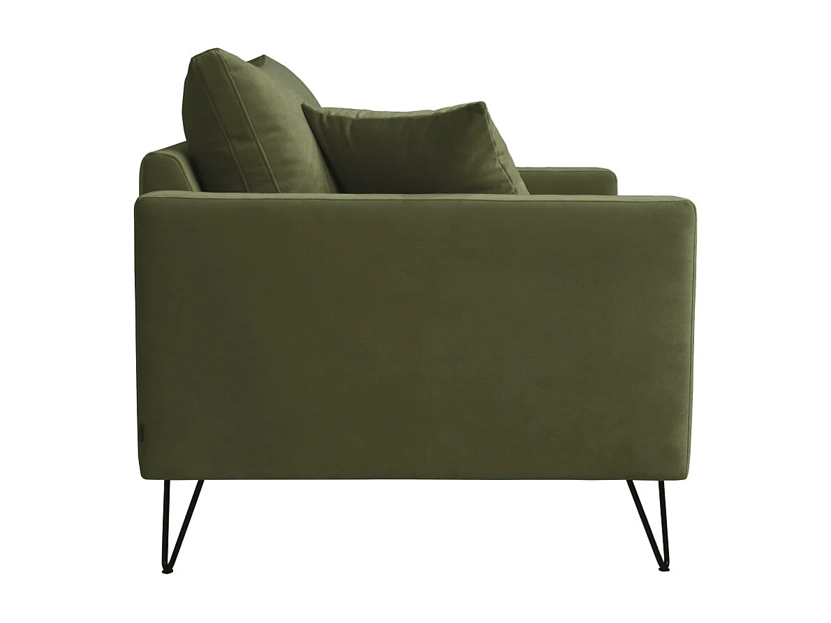 Villabon - Fauteuil XL en velours pieds épingles noirs - Vert olive