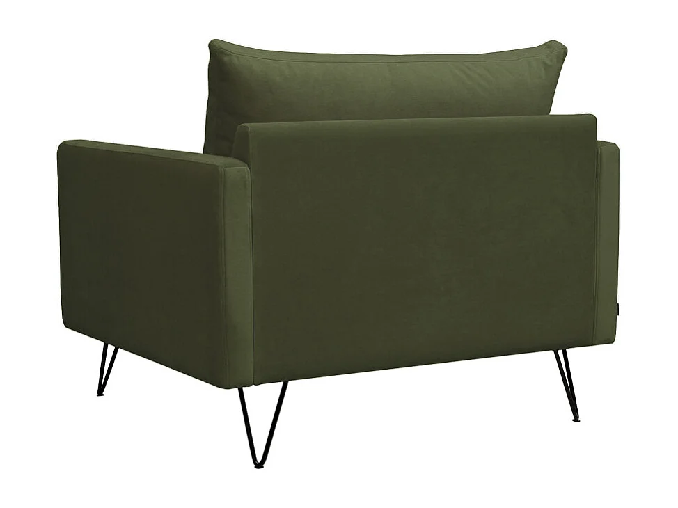 Villabon - Fauteuil XL en velours pieds épingles noirs - Vert olive