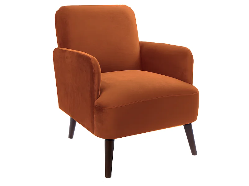 Brooks - Fauteuil rétro en velours pieds bois foncé - Rouille