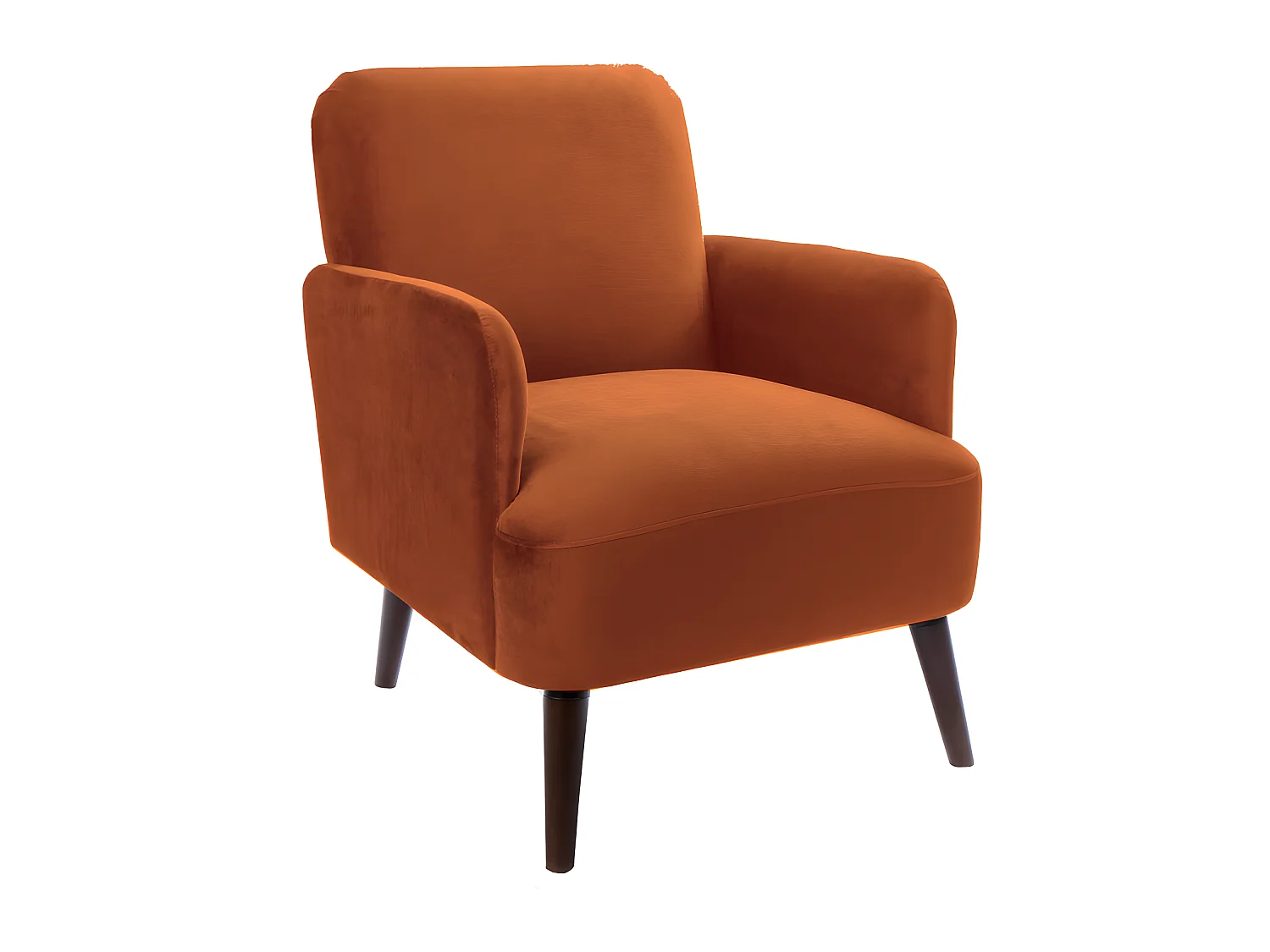 Brooks - Fauteuil rétro en velours pieds bois foncé - Rouille