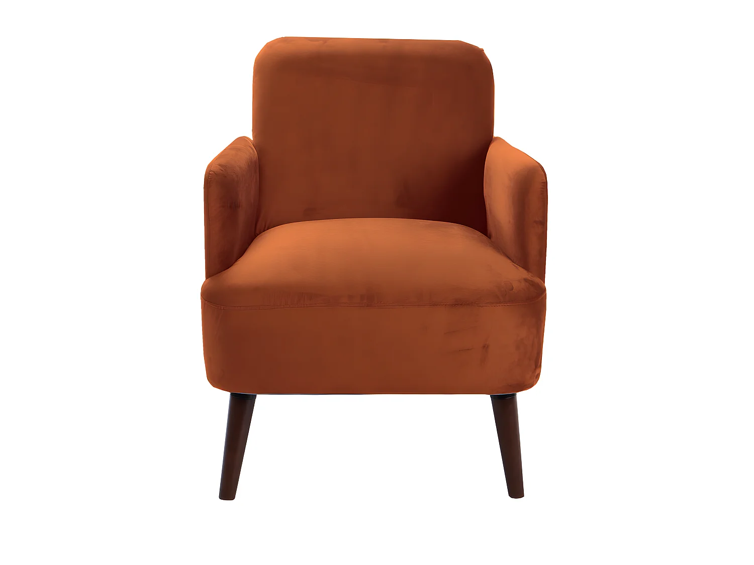 Brooks - Fauteuil rétro en velours pieds bois foncé - Rouille