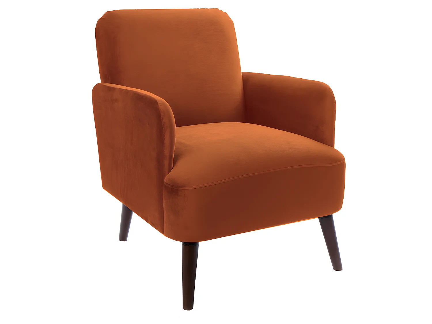 Brooks - Fauteuil rétro en velours pieds bois foncé - Rouille