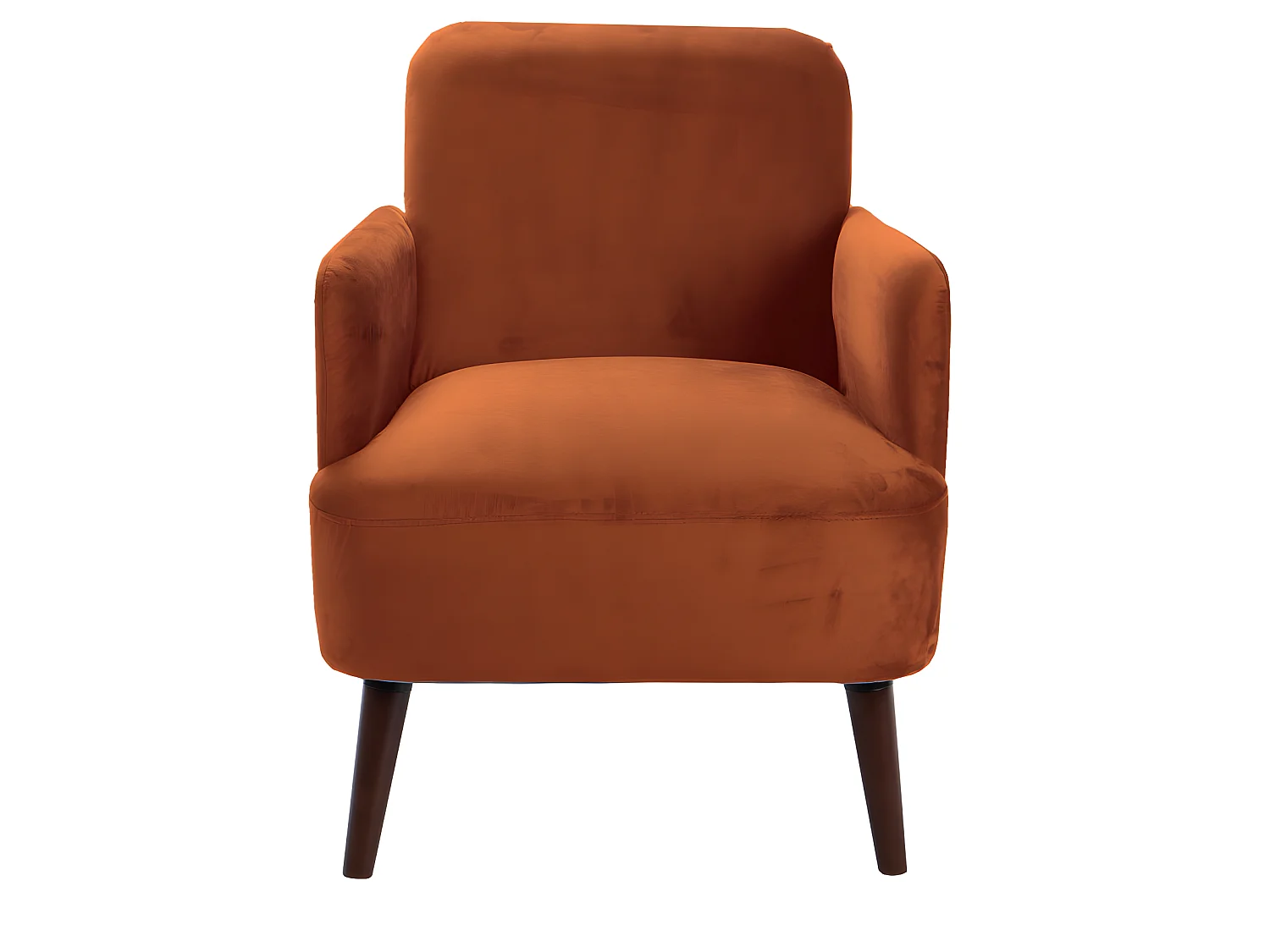 Brooks - Fauteuil rétro en velours pieds bois foncé - Rouille