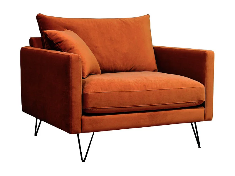 Villabon - Fauteuil XL en velours pieds épingles noirs - Rouille