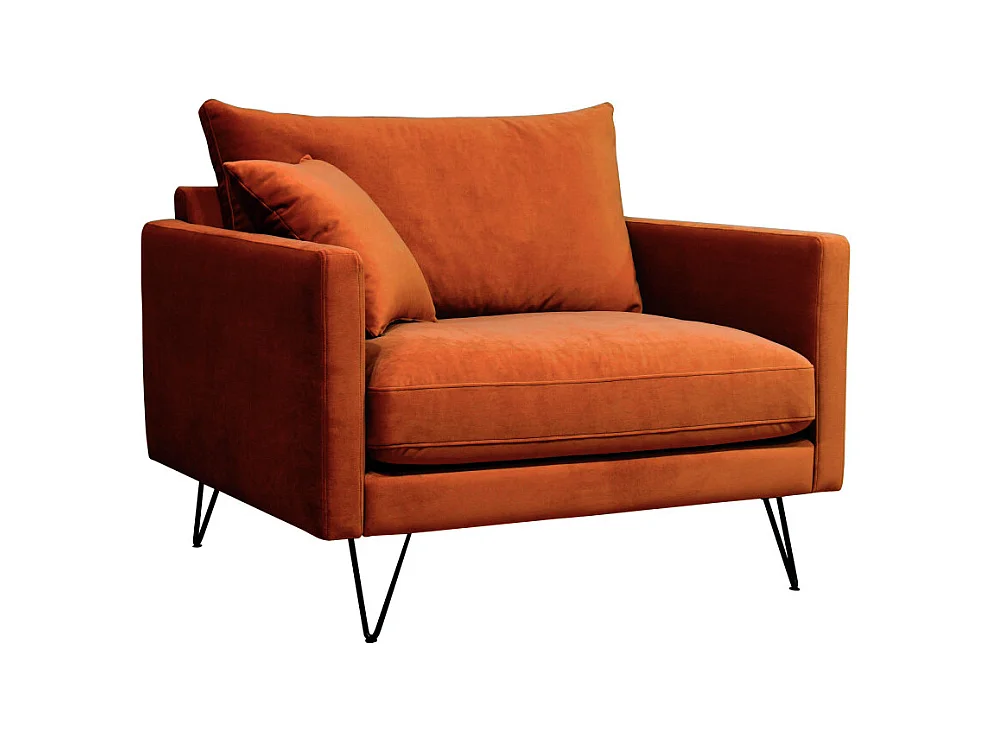 Villabon - Fauteuil XL en velours pieds épingles noirs - Rouille