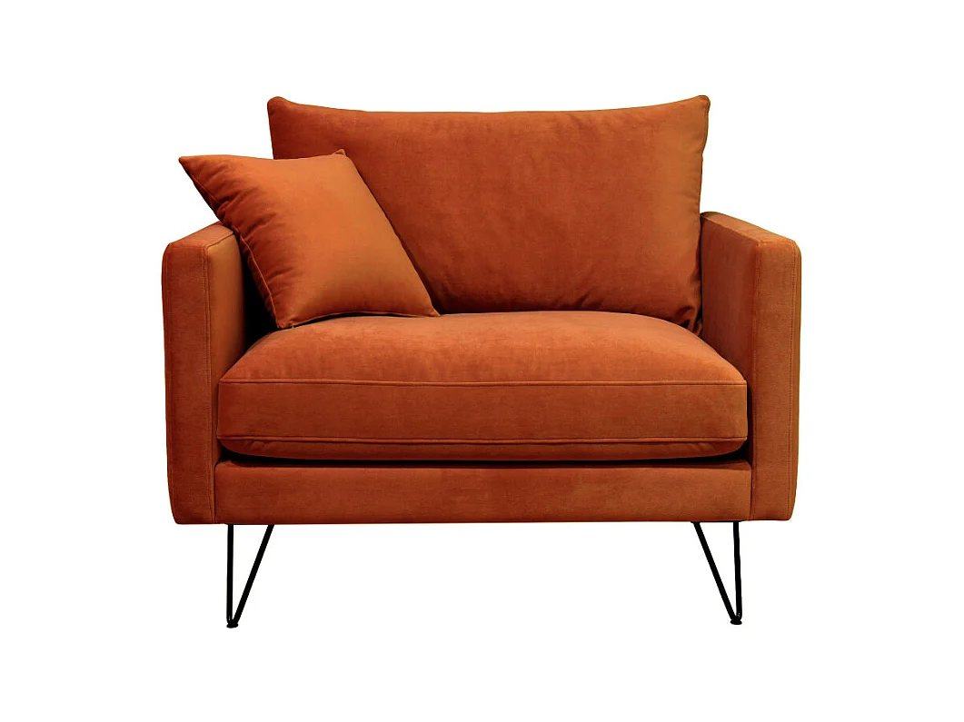 Villabon - Fauteuil XL en velours pieds épingles noirs - Rouille