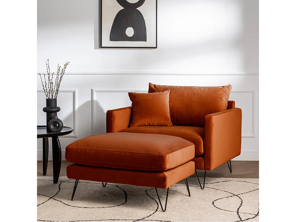 Villabon - Fauteuil XL en velours pieds épingles noirs - Rouille