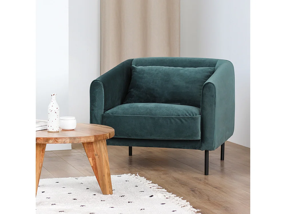 Winsen - Fauteuil en velours pieds droits en métal - Vert eucalyptus