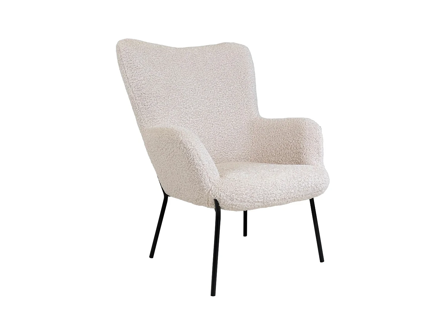 Fauteuil lounge GLASGOW – Tissu bouclette blanc & piétement en métal noir