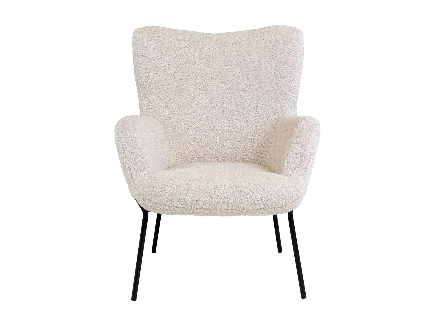 Fauteuil lounge GLASGOW – Tissu bouclette blanc & piétement en métal noir
