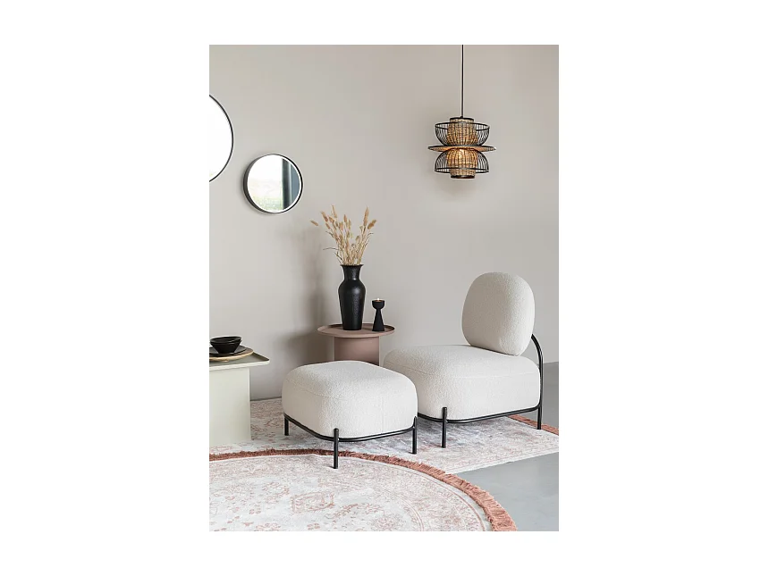 POLLY - Fauteuil compact en tissu Teddy ivoire