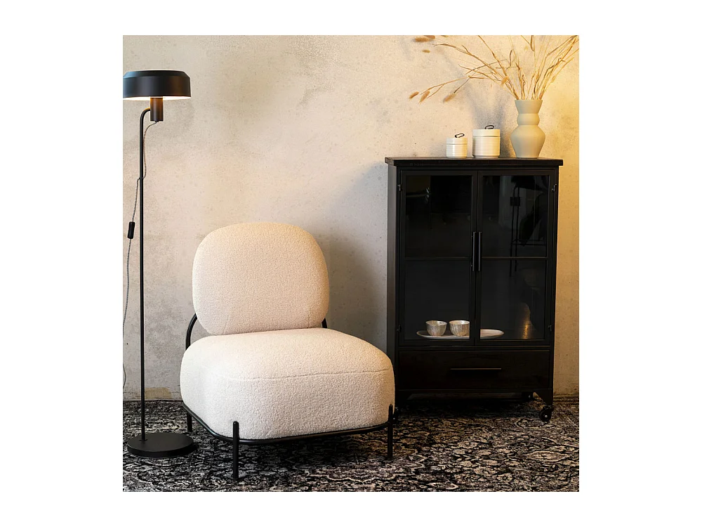 POLLY - Fauteuil compact en tissu Teddy ivoire