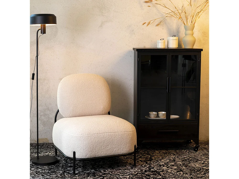 POLLY - Fauteuil compact en tissu Teddy ivoire