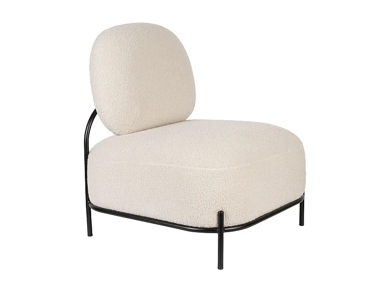 Polly - Fauteuil lounge en tissu bouclette - Blanc ivoire