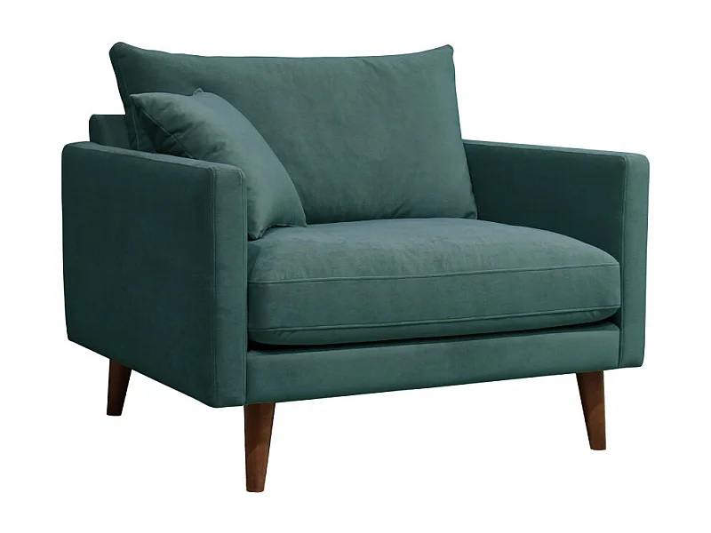 Villabon - Fauteuil XL en velours pieds bois foncé - Vert eucalyptus