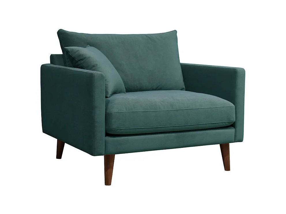 Villabon - Fauteuil XL en velours pieds bois foncé - Vert eucalyptus