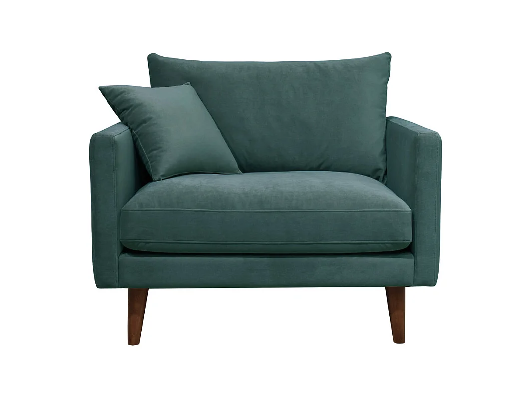 Villabon - Fauteuil XL en velours pieds bois foncé - Vert eucalyptus