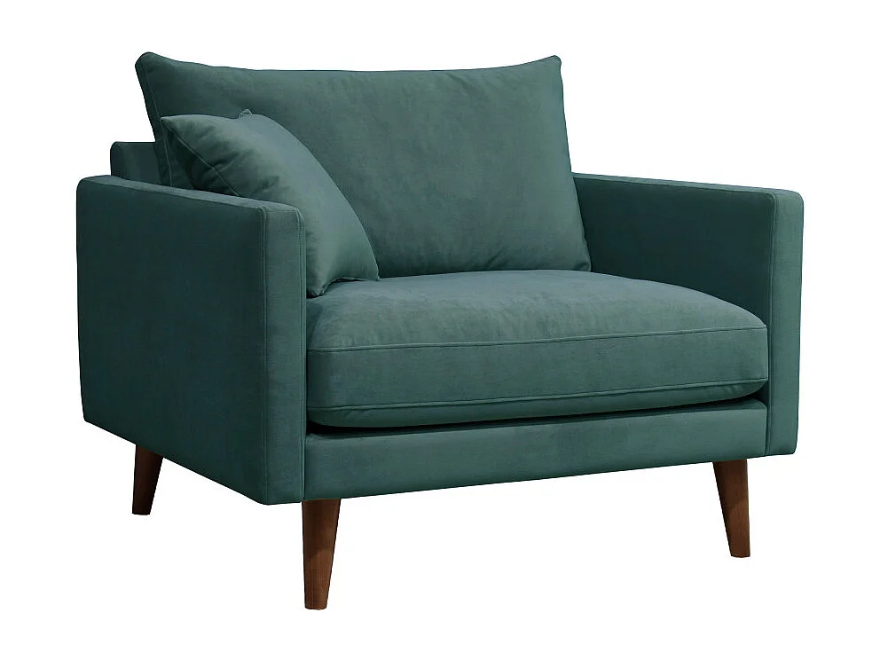 Villabon - Fauteuil XL en velours pieds bois foncé - Vert eucalyptus