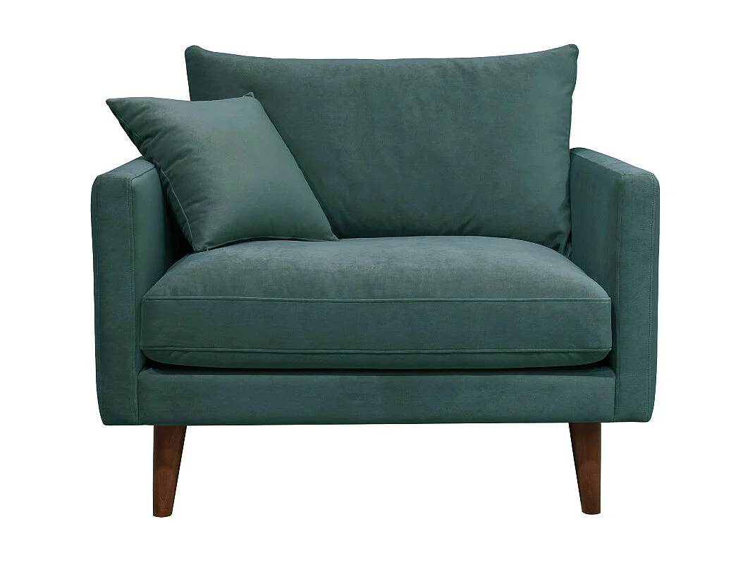 Villabon - Fauteuil XL en velours pieds bois foncé - Vert eucalyptus