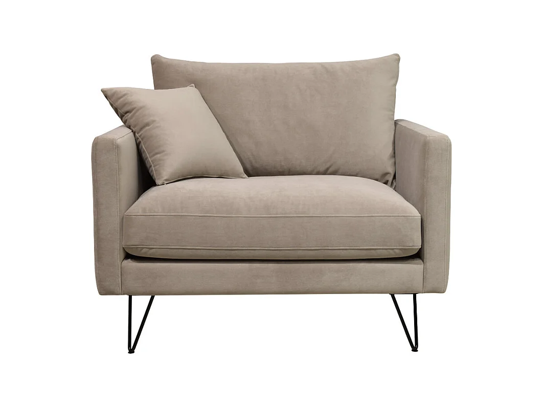 Villabon - Fauteuil XL en velours pieds épingles noirs - Beige