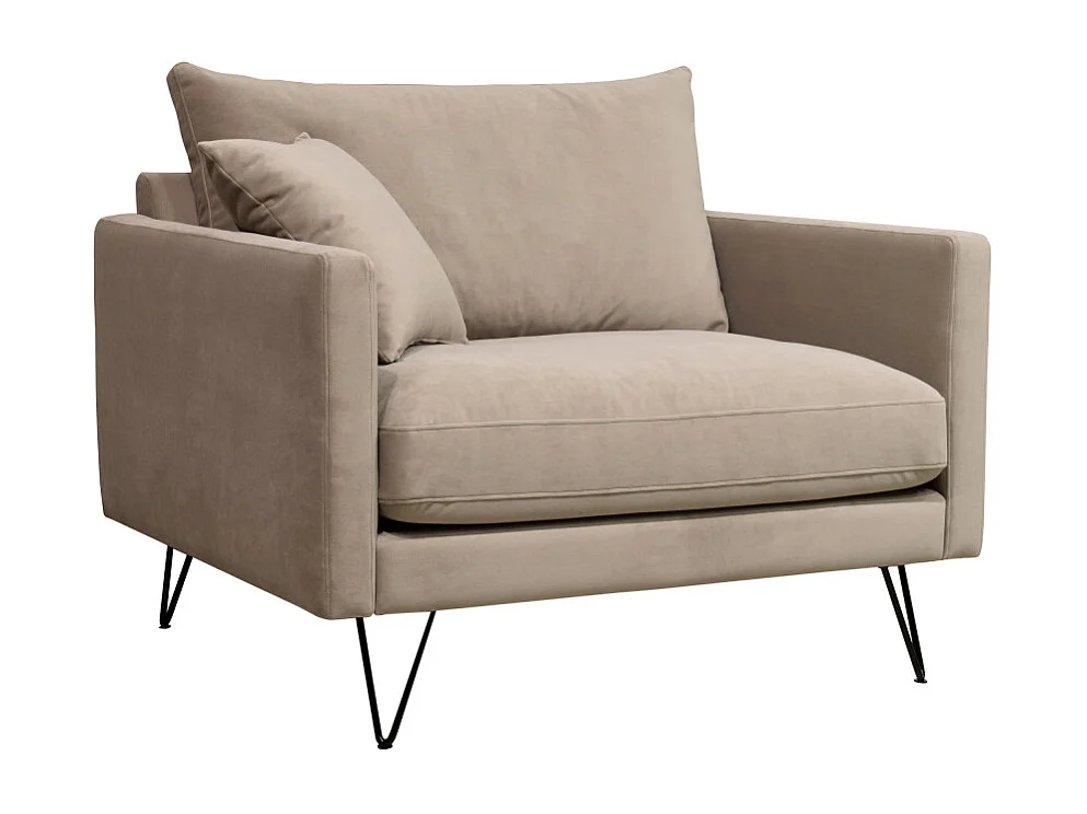 Villabon - Fauteuil XL en velours pieds épingles noirs - Beige