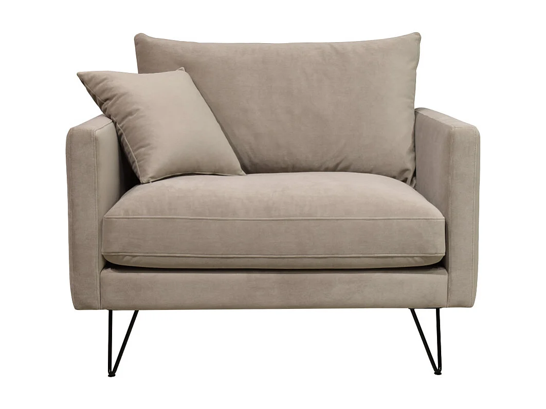 Villabon - Fauteuil XL en velours pieds épingles noirs - Beige