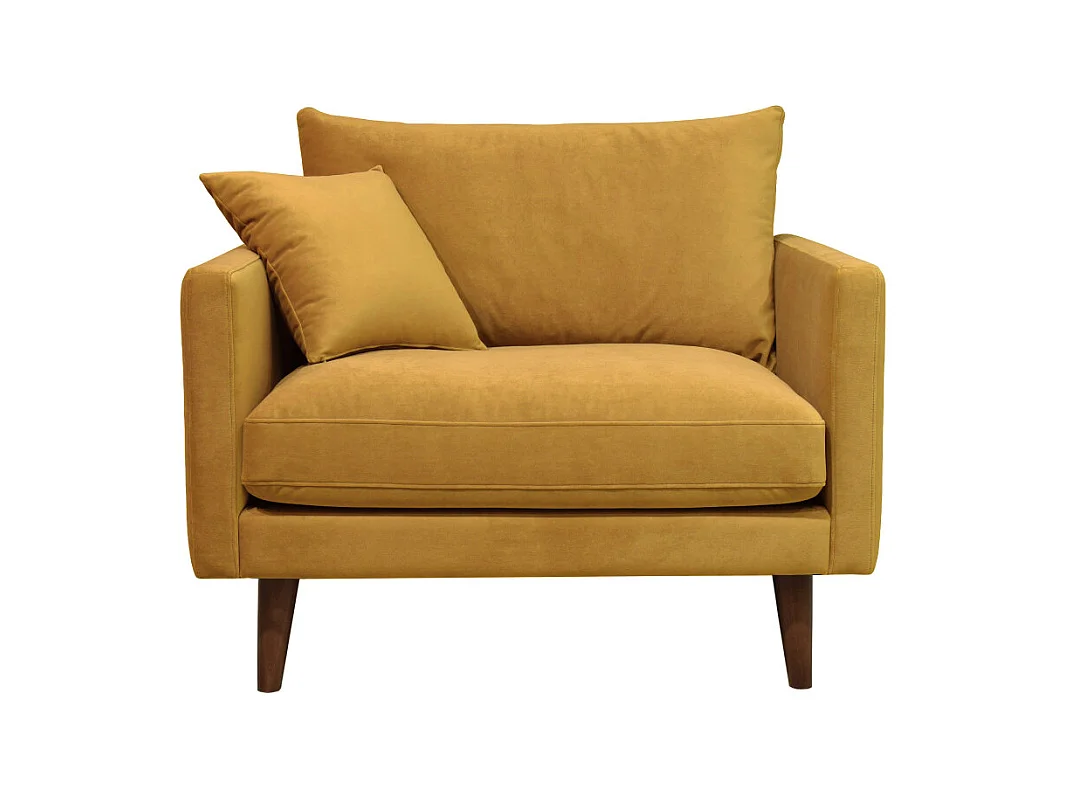 Villabon - Fauteuil XL en velours pieds bois foncé - Jaune moutarde